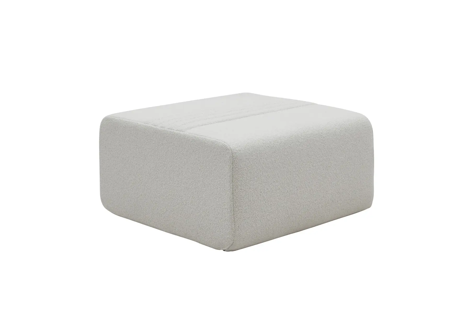 Softline Loft Hocker in Weiß aus seitlicher Perspektive mit weich gerundeten Kanten, strukturiertem Bezug und dekorativen Steppnähten auf der Sitzfläche.