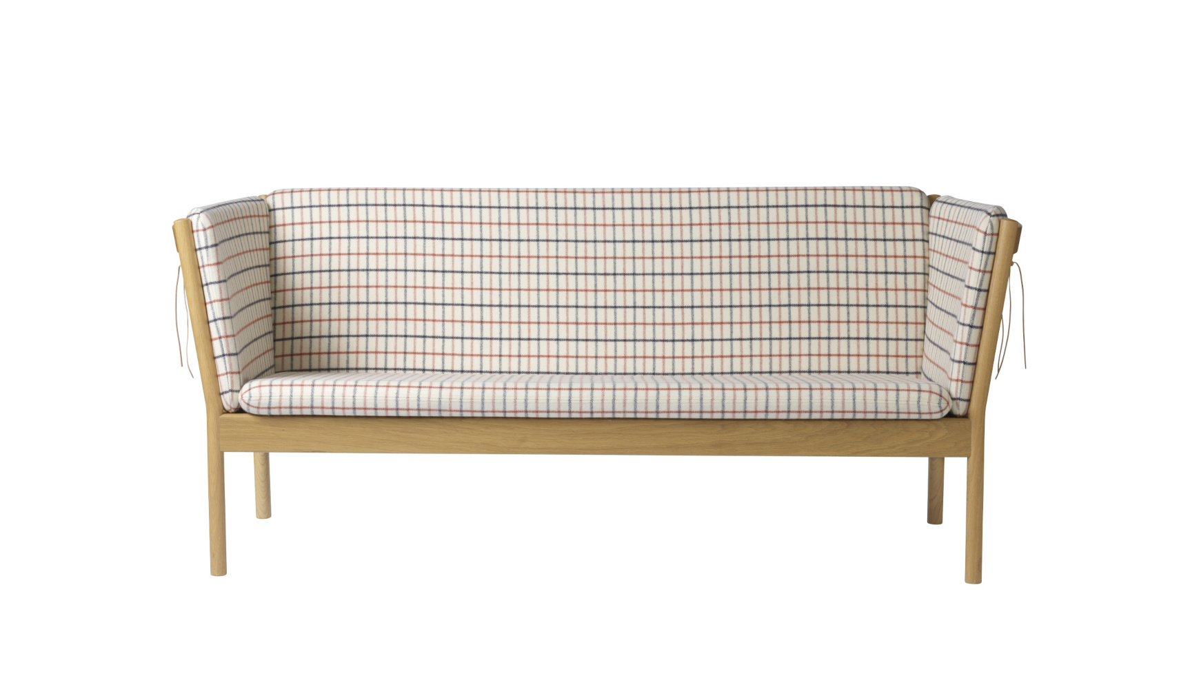 FDB Møbler J149 3-Sitzer Sofa, nordisch, Eiche natur, rotkarierte Pferdedecke, langlebig, funktional