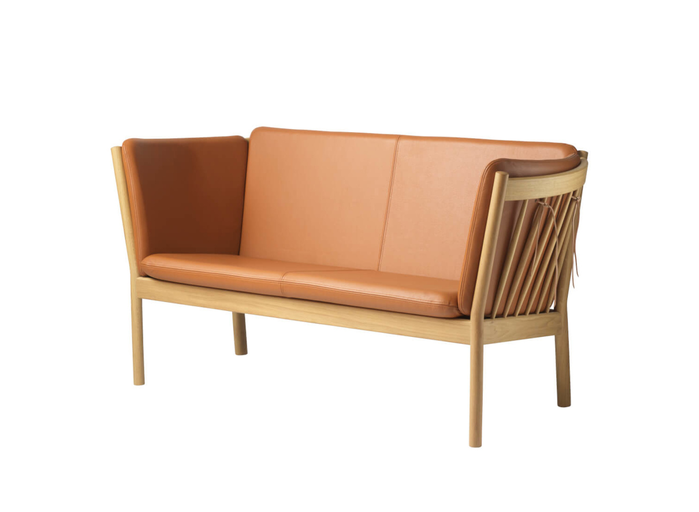 FDB Møbler J148 Sofa 2-Sitzer, ergonomisch, Eiche natur, Leder Cognac, nachhaltig, nordisches Design