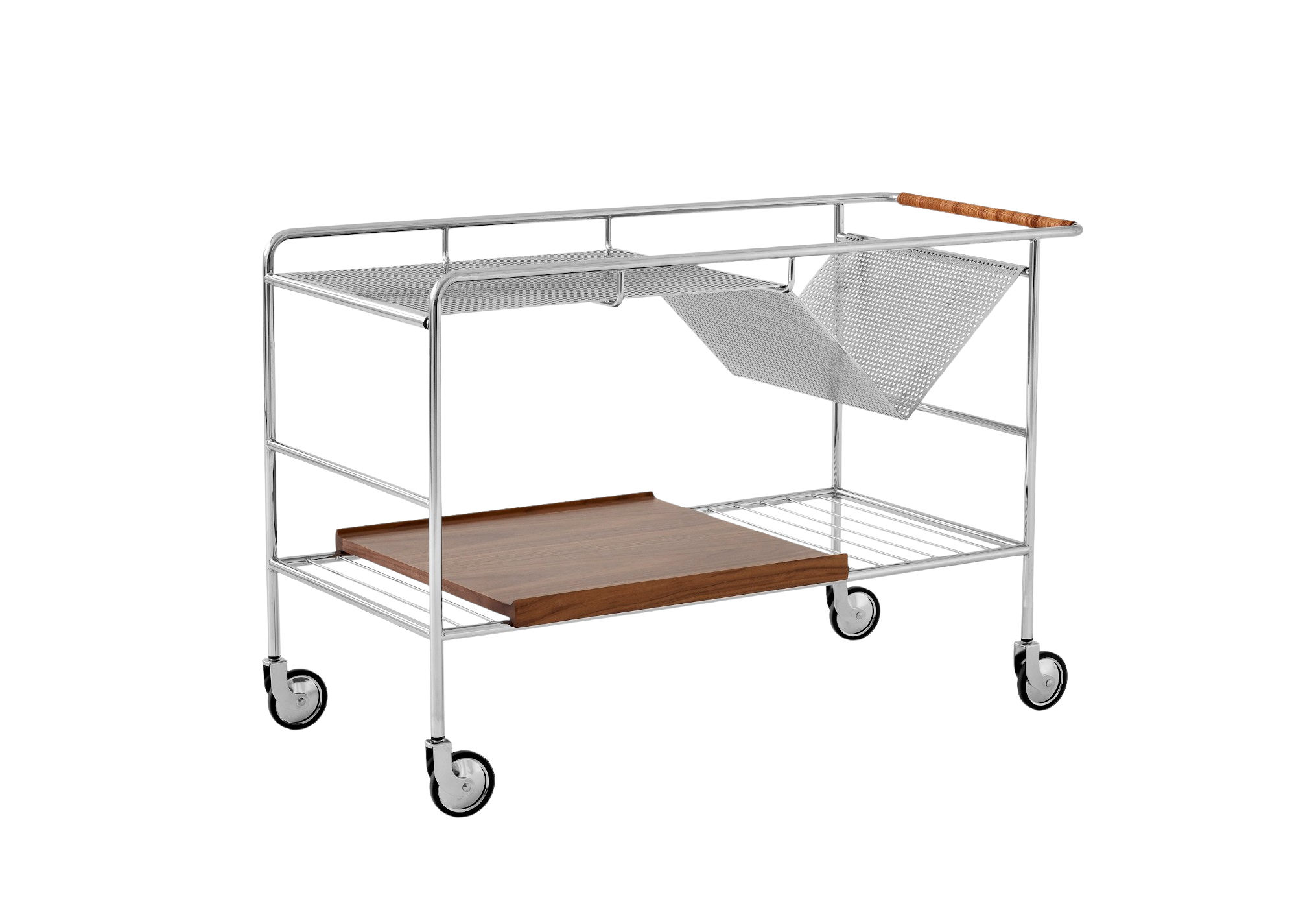 &Tradition Alima NDS1 Servierwagen mit Chromgestell und walnusslackierter Ablage – edles Design für Wohn- oder Essbereich