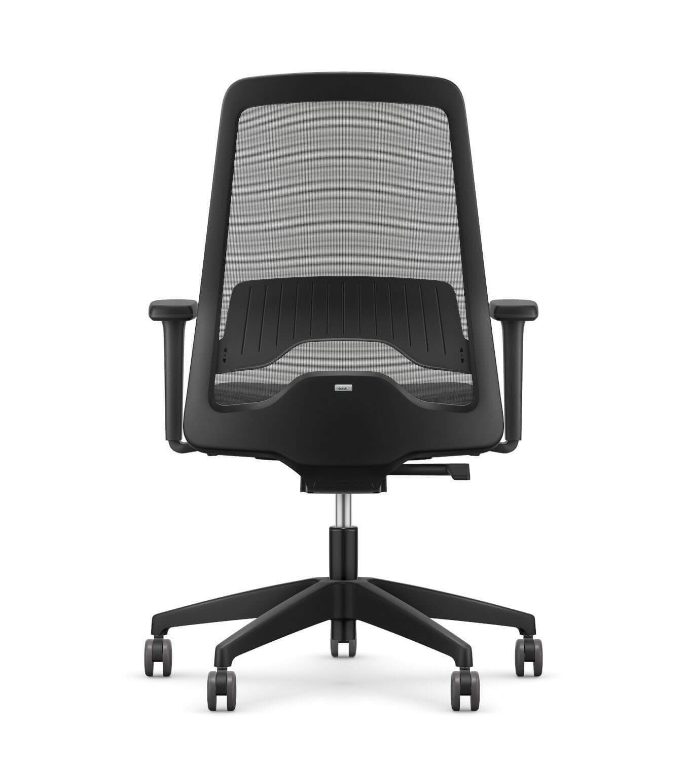 Interstuhl EV256 Bürodrehstuhl mit atmungsaktivem Netzrücken, Synchronmechanik und Design-Fußkreuz in Tiefschwarz