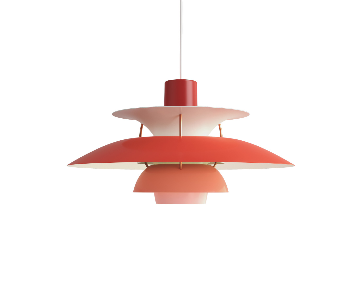 Louis Poulsen PH 5 Pendelleuchte – Rottöne, skandinavisches Design Louis Poulsen PH 5 Pendelleuchte in Rottönen, skandinavisches Design, dimmbares Licht, moderne Hängeleuchte