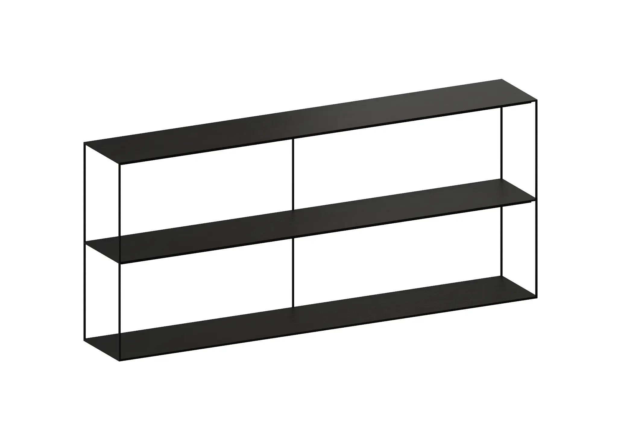Zeus Slim Irony Sideboard 180 × 64 cm in kupferschwarz mit drei offenen Ablageebenen und filigranem Stahlgestell