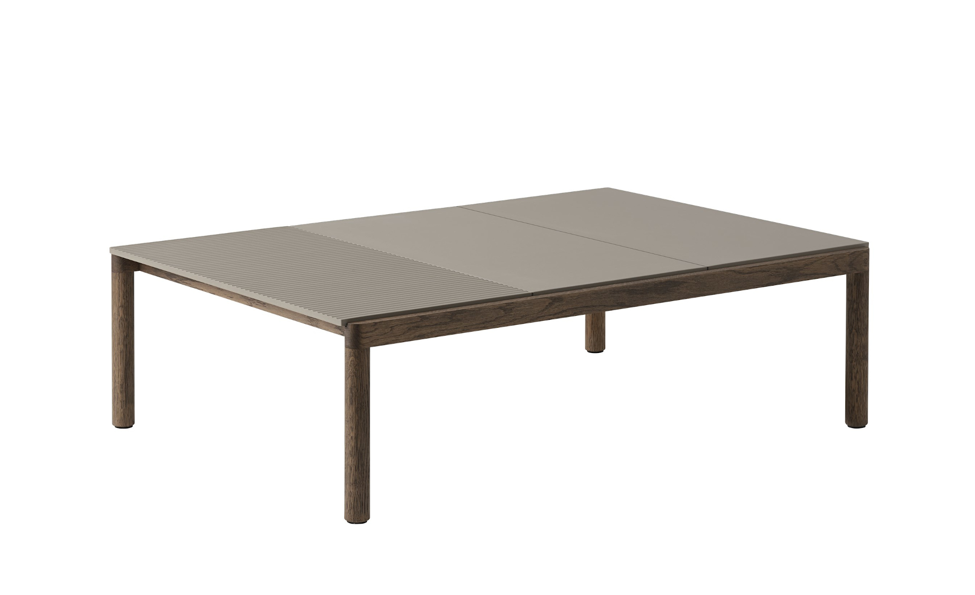 Couple Couchtisch, 84 x 120 cm, 2 plain 1 wavy - taupe / eiche dunkel geölt