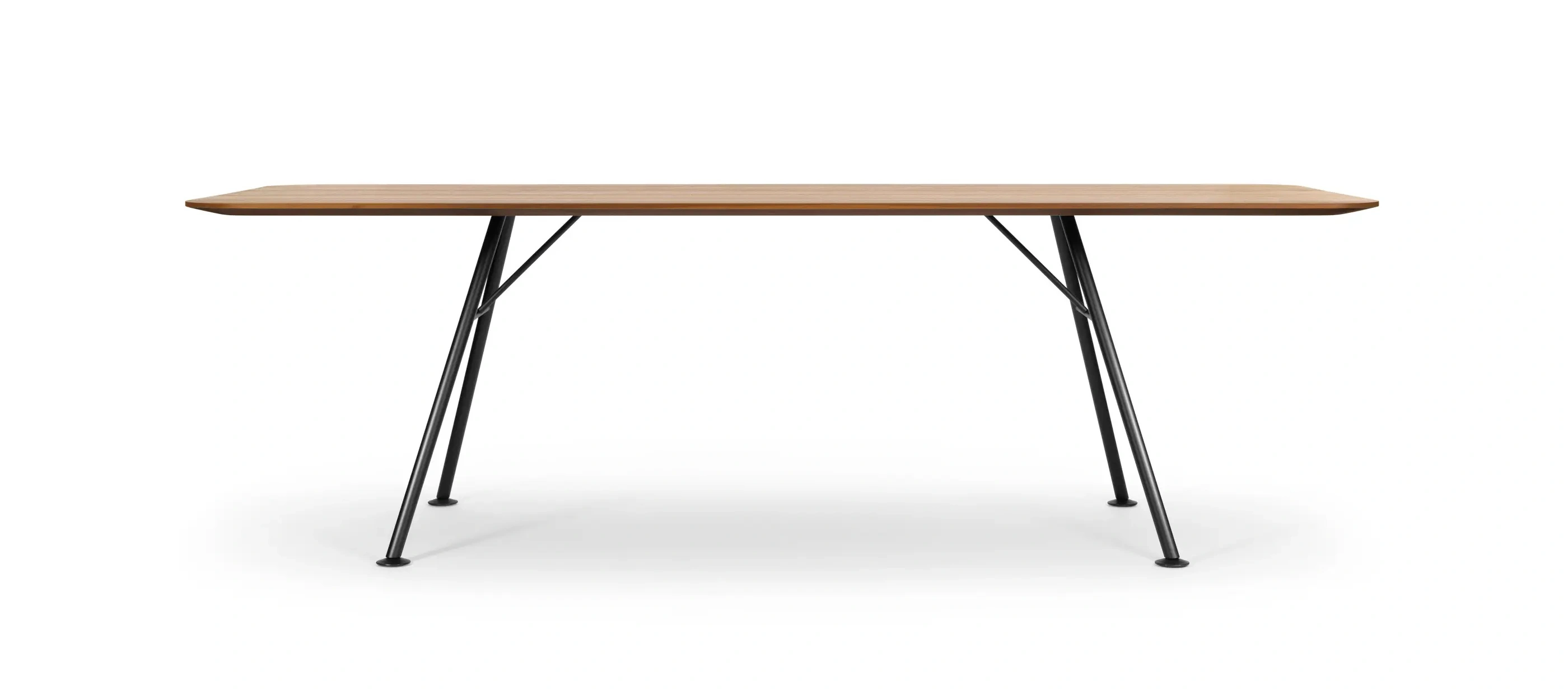 Girsberger Akio Steel rechteckiger Tisch mit Massivholzplatte und filigranem Stahlgestell für Esszimmer, Besprechungsräume und moderne Arbeitsbereiche.