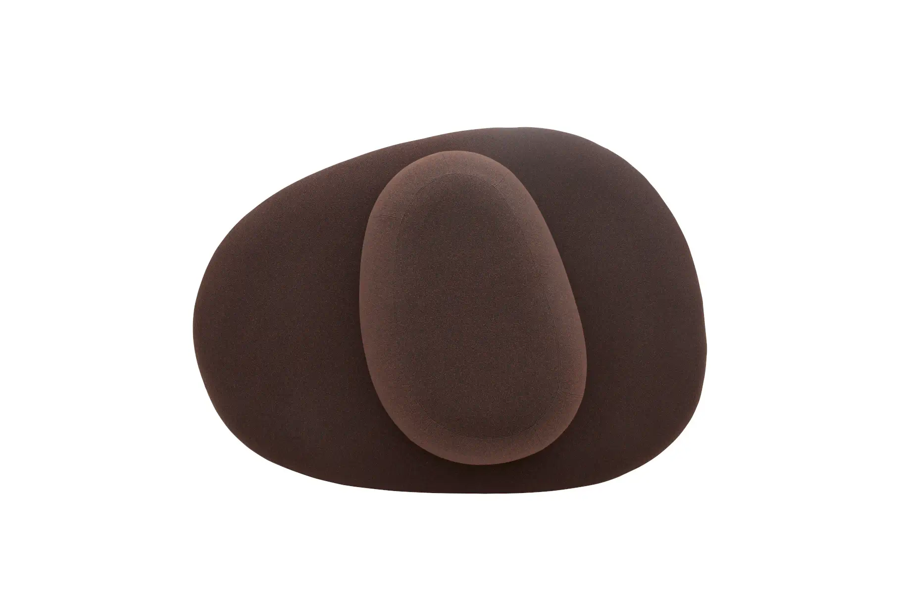 Softline Sisters Hocker Large mit Rückenlehne in Braun aus erhöhter Perspektive mit großzügiger organischer Sitzfläche und mittig platzierter gepolsterter Rückenlehne.