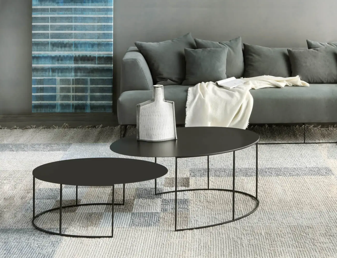 Zeus Slim Irony Oval Couchtische mit schlanker Stahlkonstruktion und ovaler Tischplatte