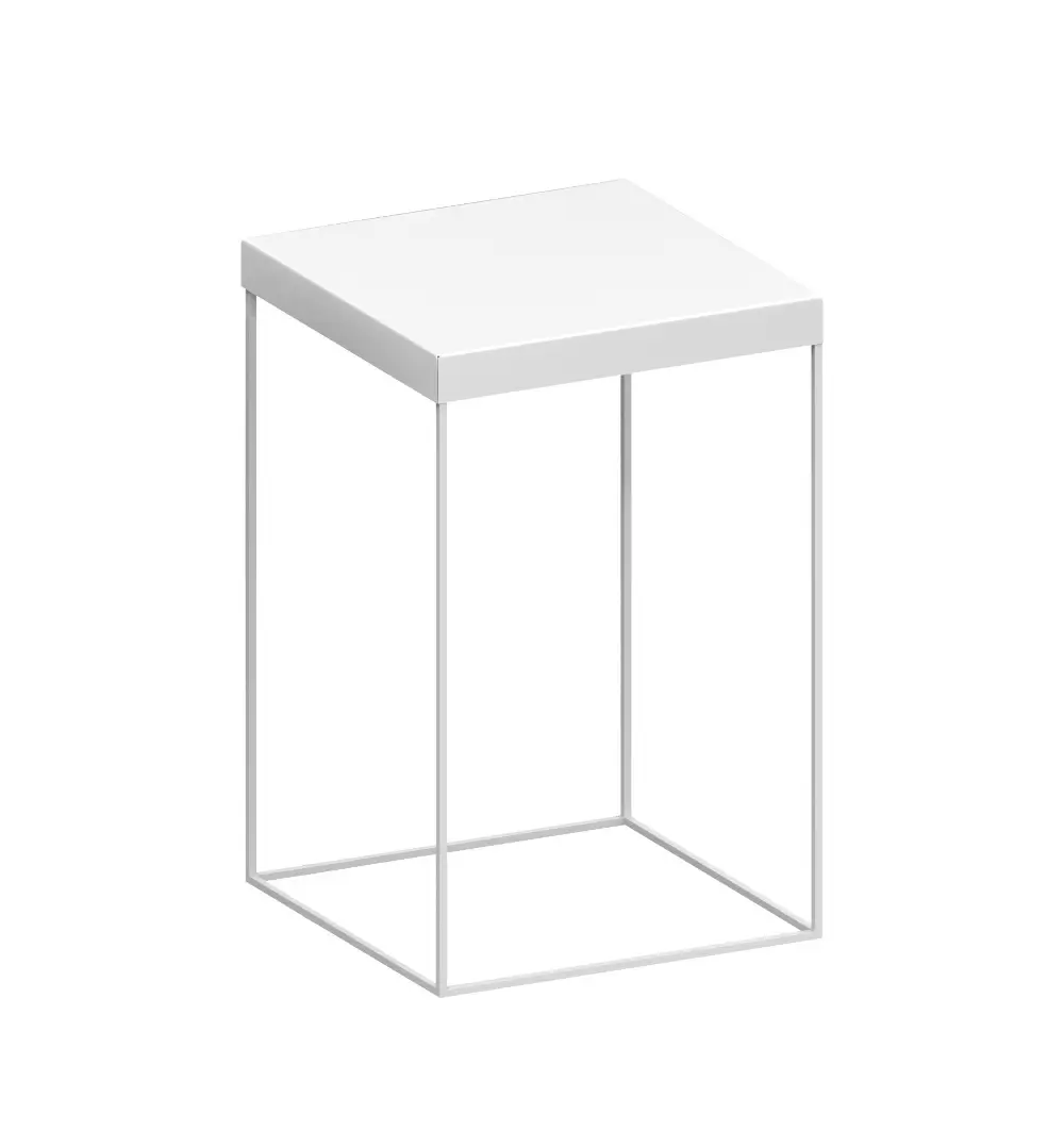 Moderner Zeus Slim Up Beistelltisch 41 × 64 cm in Weiß mit quadratischer Tischplatte und filigranem Stahlgestell.