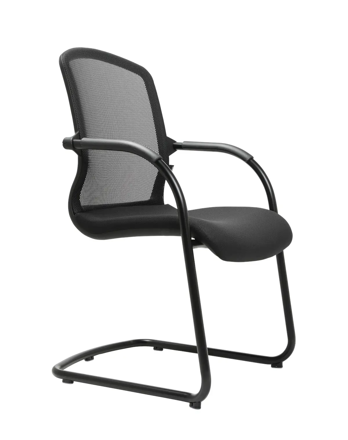 Seitenansicht des Wagner AluMedic 50 Besucherstuhls mit Freischwinger-Gestell, ergonomischer Netzrückenlehne und gepolstertem Sitz.