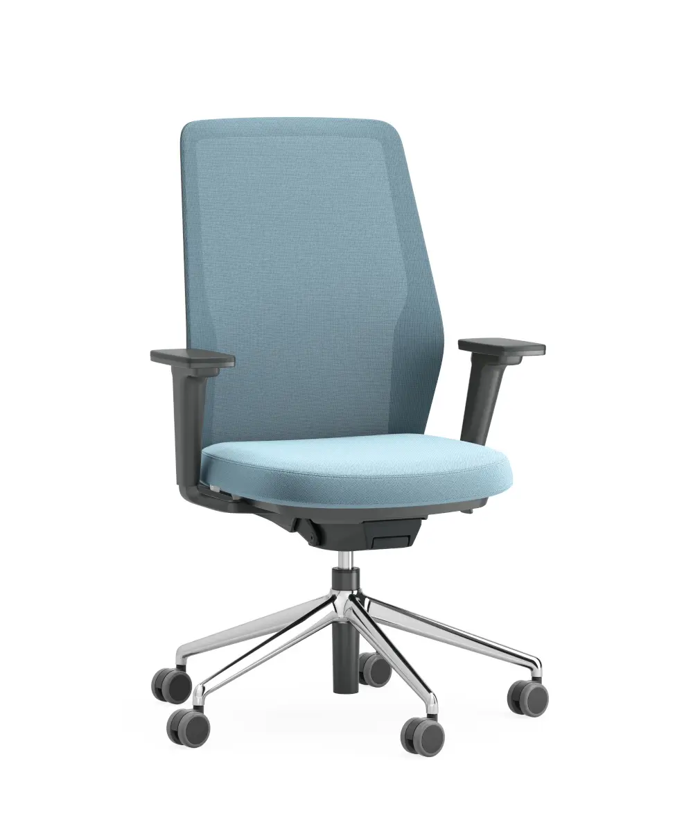 ICF Duo Edge Mesh High Back Bürostuhl mit hoher Rückenlehne, ergonomischem Sitz, Armlehnen und Fünfsternfuß auf Rollen.