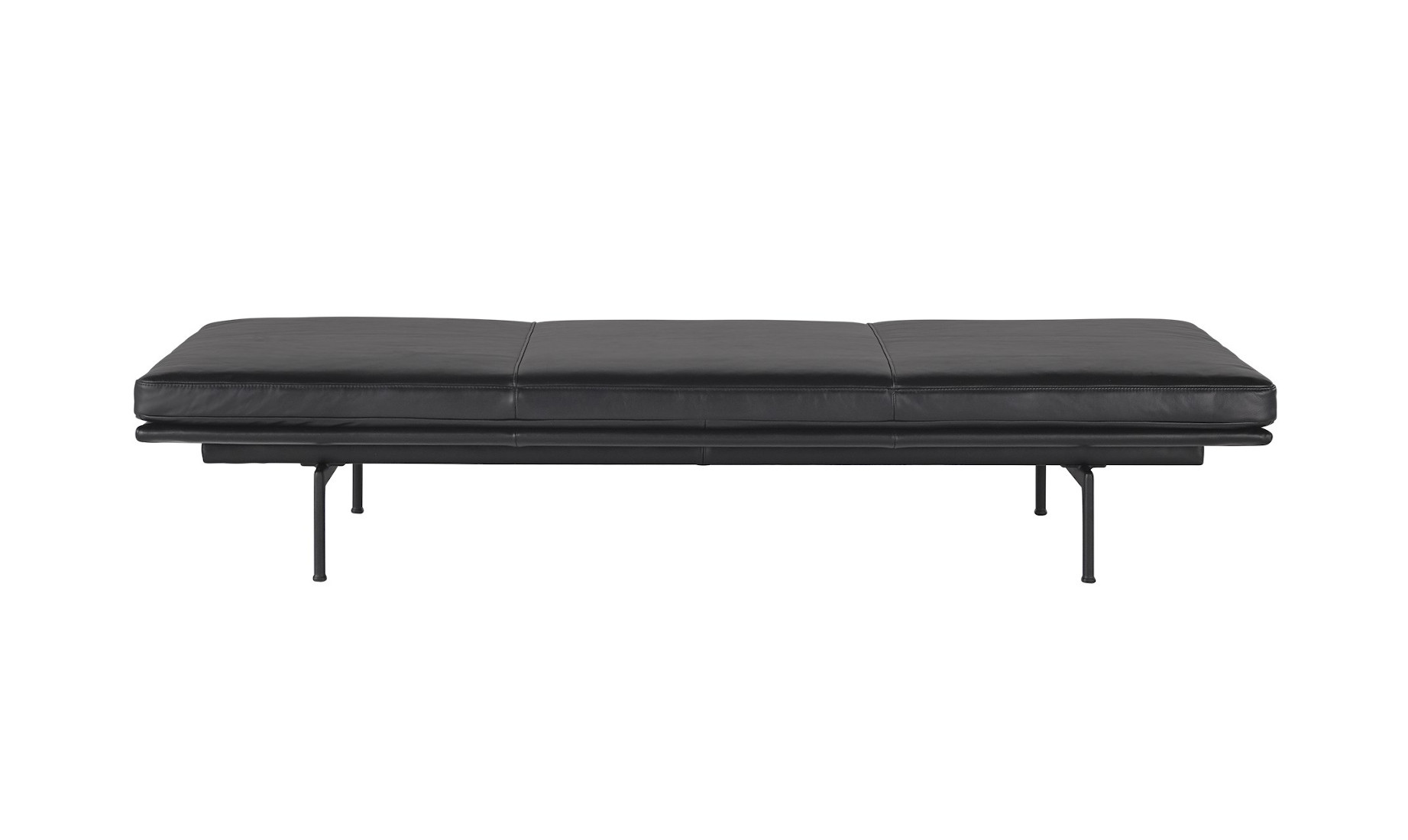 Outline Daybed aus schwarzem Refine-Leder mit schwarzem Gestell, modernes minimalistisches Design für Wohn- und Loungebereiche