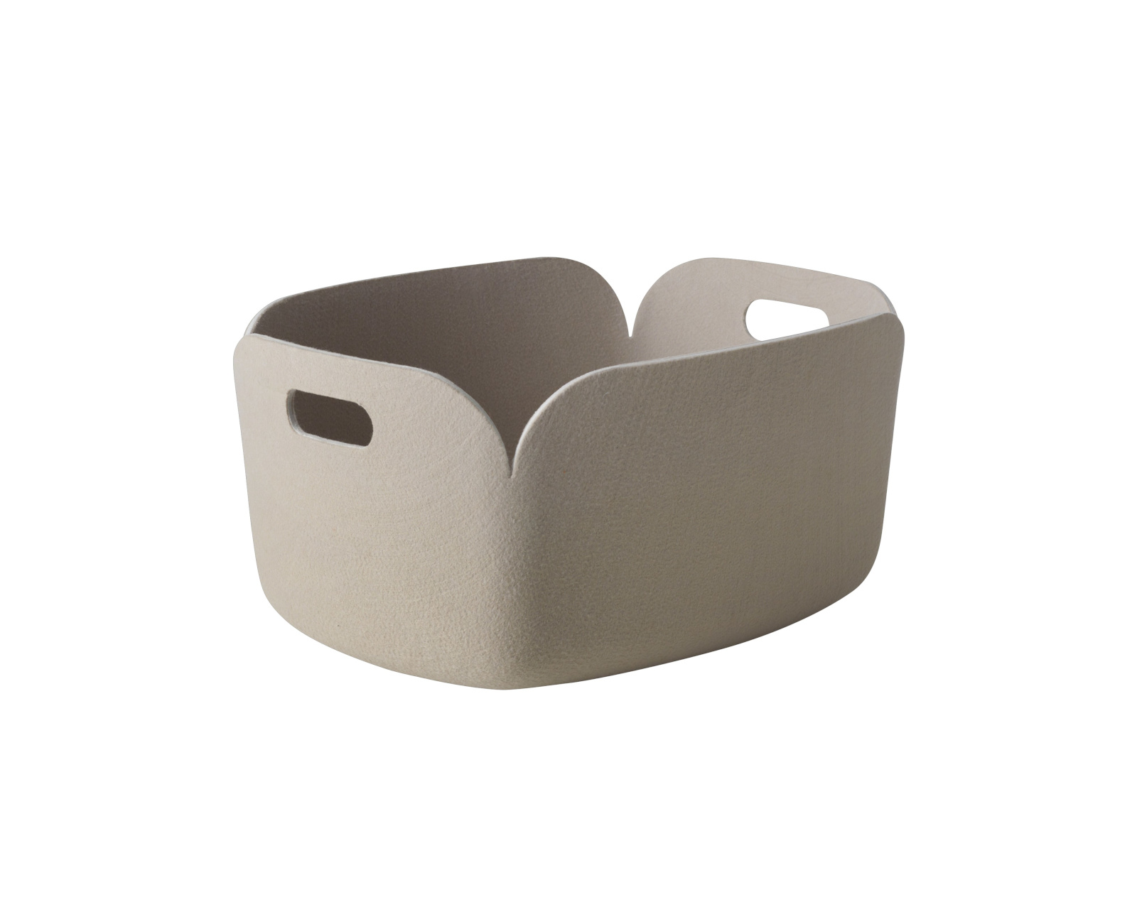 Muuto Restore Aufbewahrungskorb – nachhaltige Aufbewahrungslösung in Sandfarbe für moderne Räume Muuto Restore Aufbewahrungskorb in Sandfarbe aus recyceltem Kunststoff, ideal für modernes Home-Office und stilvolle Aufbewahrung