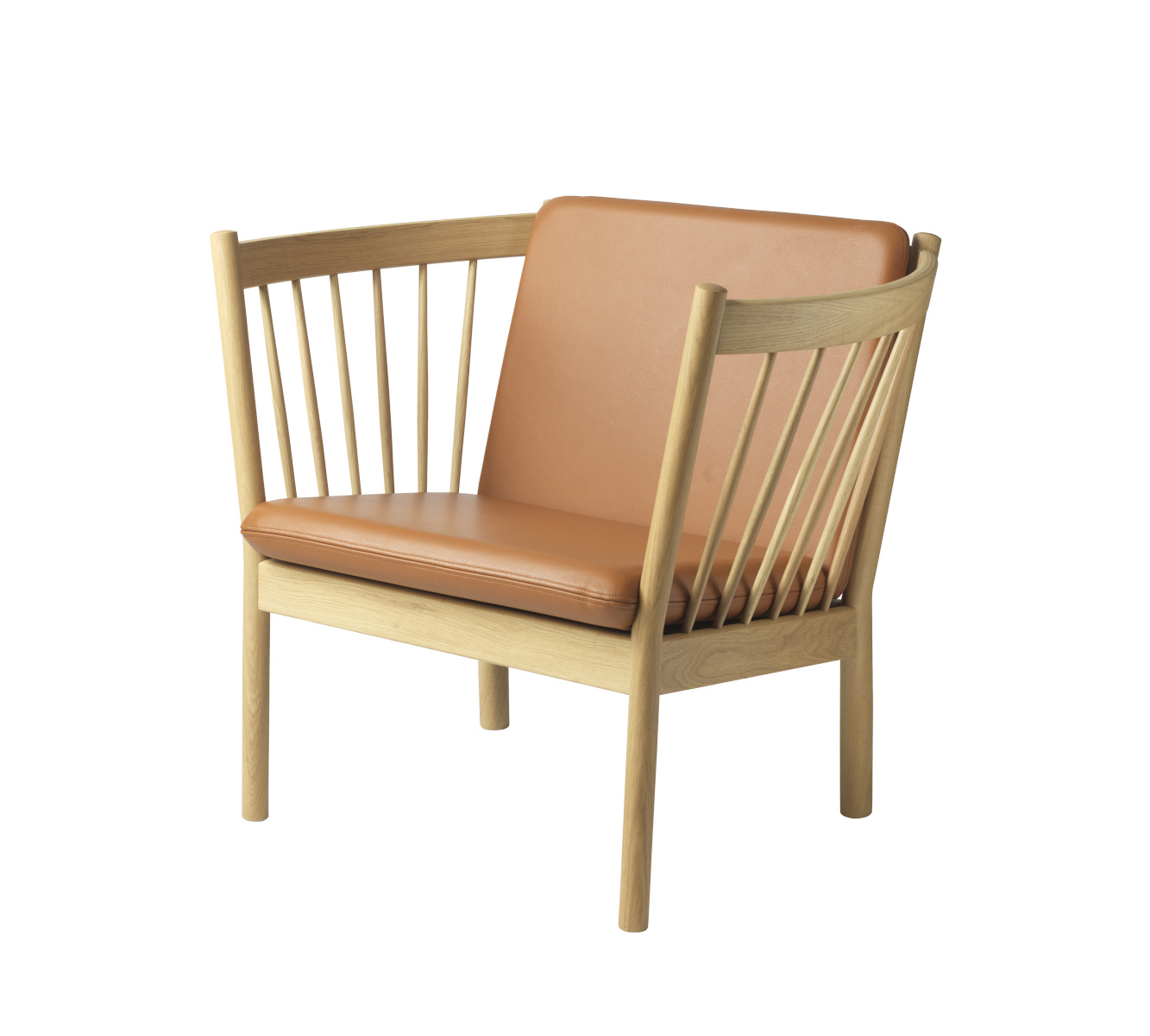 FDB Møbler J146 Sessel, nordischer Design-Stuhl, ergonomisch, Eiche natur, Leder cognac, langlebig, funktional