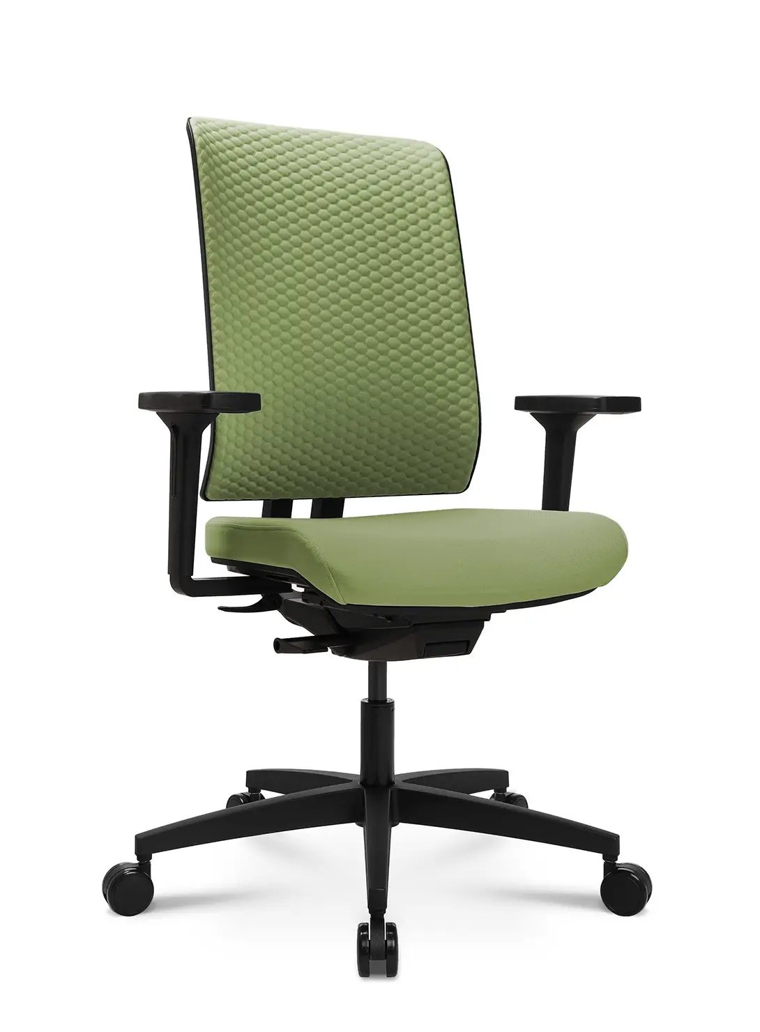 Wagner W7 Green Bürostuhl in Grün mit Armlehnen und ergonomischer Rückenlehne in Seitenansicht.