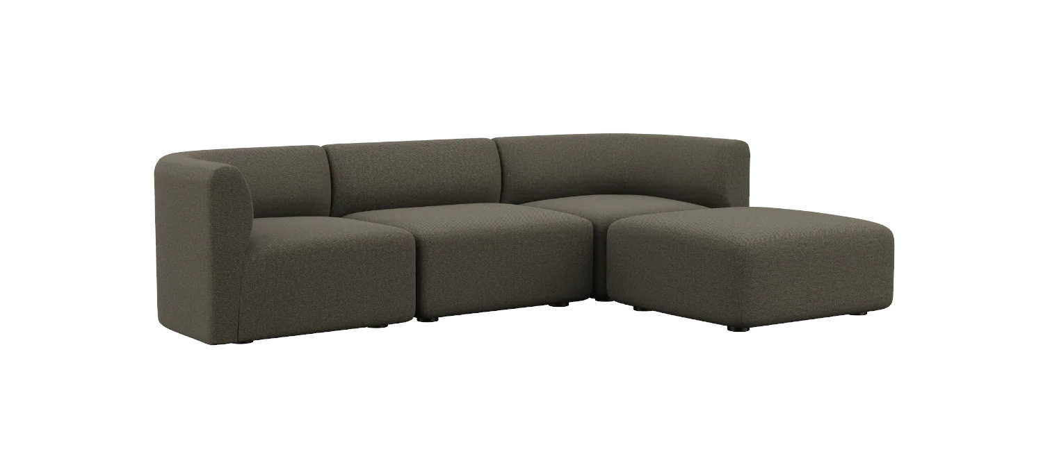 Fjord Sofa 3-Sitzer mit Hocker, sealife brown