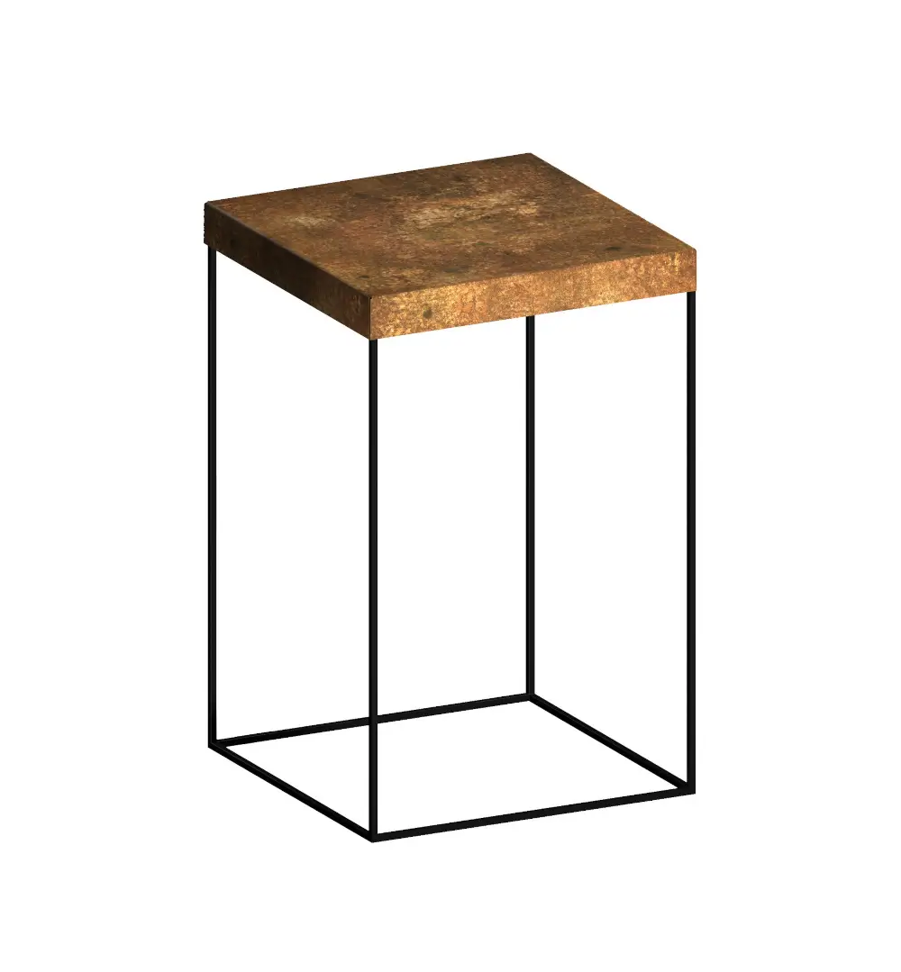 Zeus Slim Up Beistelltisch 41 × 64 cm mit Tischplatte in Rost und filigranem Stahlgestell in Kupferschwarz.