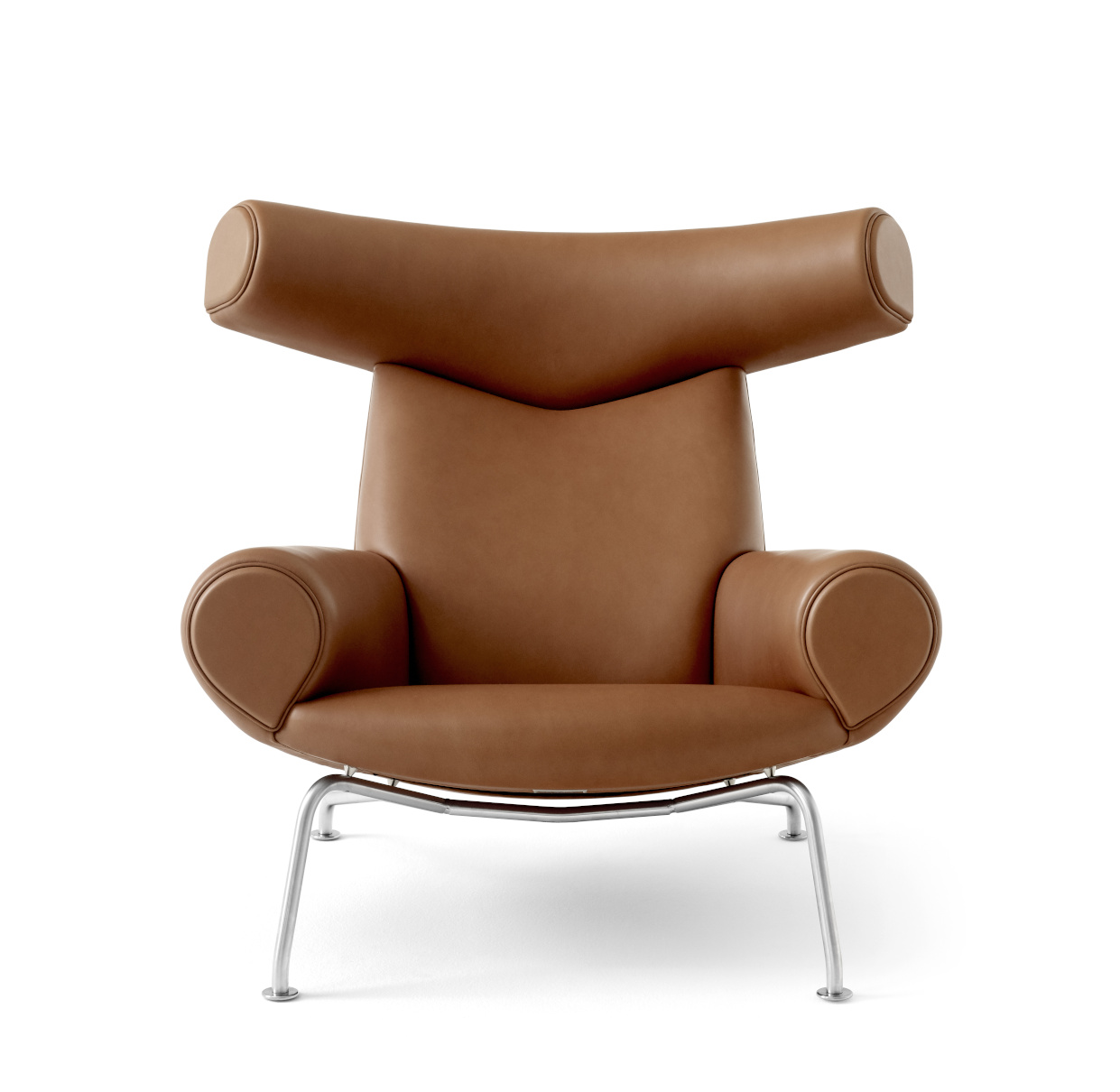Wegner Ox Chair, brushed steel / leder max 95 cognac