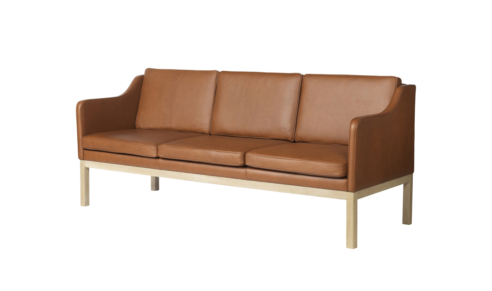 FDB Møbler L43 MK46 3-Sitzer Sofa, Leder cognac, Eiche natur, ergonomisch, nachhaltig, nordisches Design