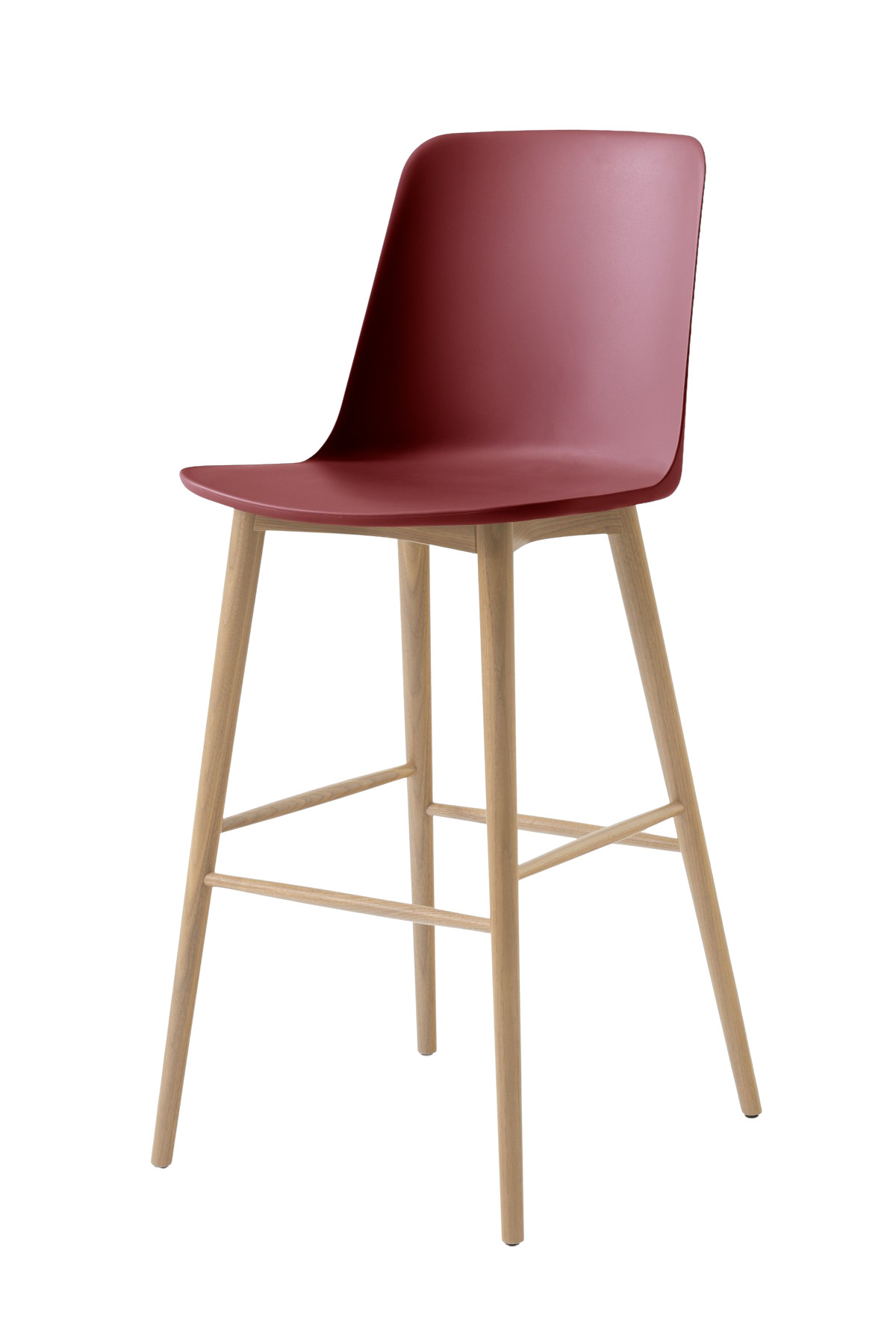 &Tradition Rely HW133 Barhocker, Eiche natur, Sitz Red Brown, skandinavischer Barhocker mit Holzgestell