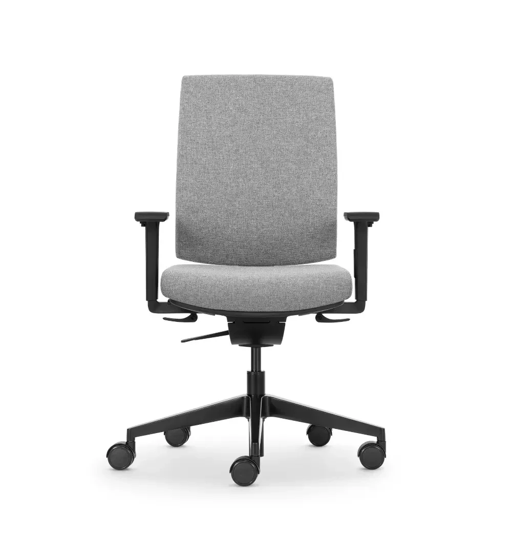 Girsberger Kyra Flex Bürostuhl mit Polsterrücken und bezogen mit Armlehnen und Fünfsternfuß für komfortables Sitzen im Büro.