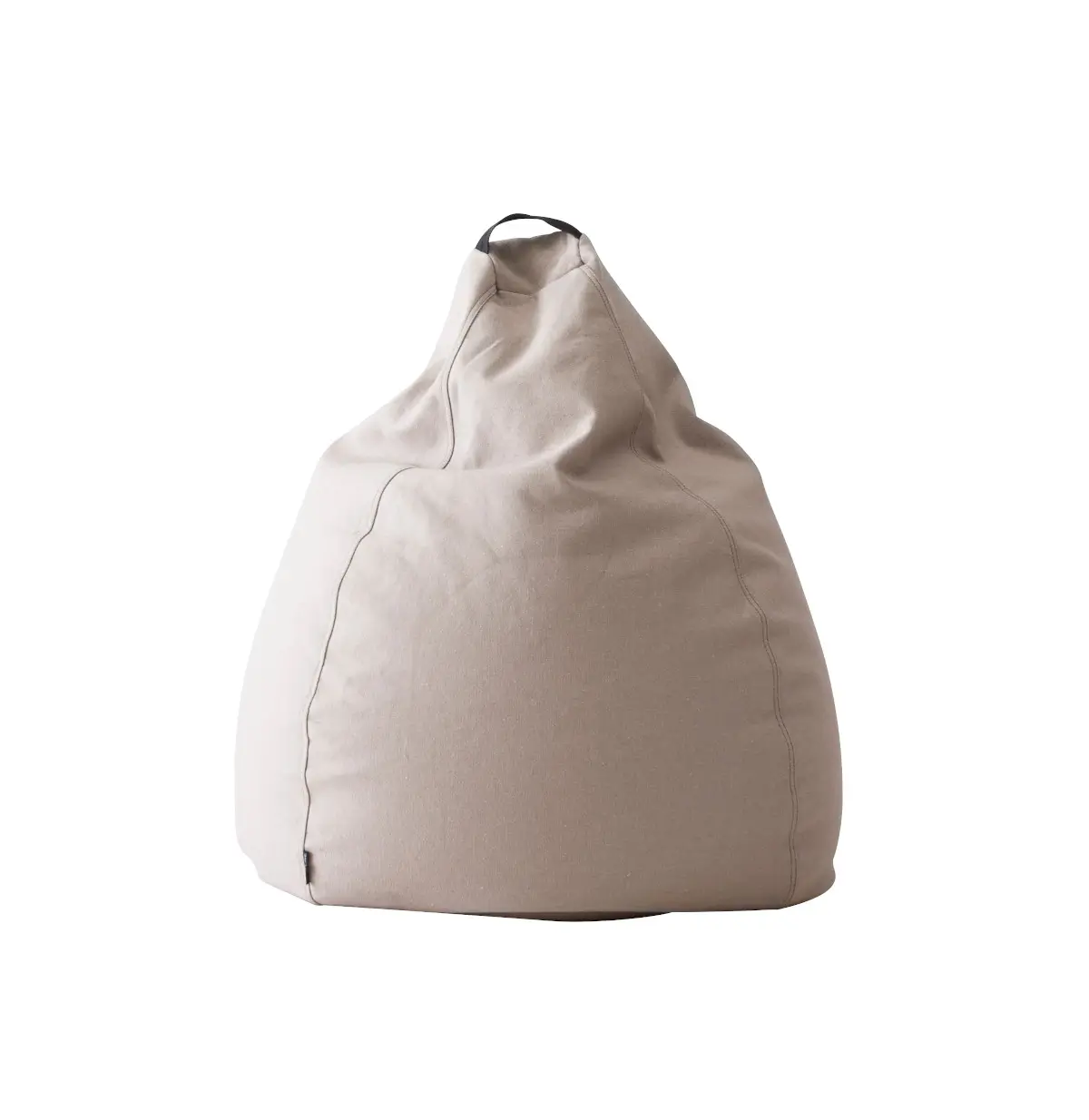 Softline Esprit Sitzsack in Hellgrau aus vorderer Perspektive mit weicher, tropfenförmiger Silhouette, sichtbaren Nähten und dunklem Tragegriff.
