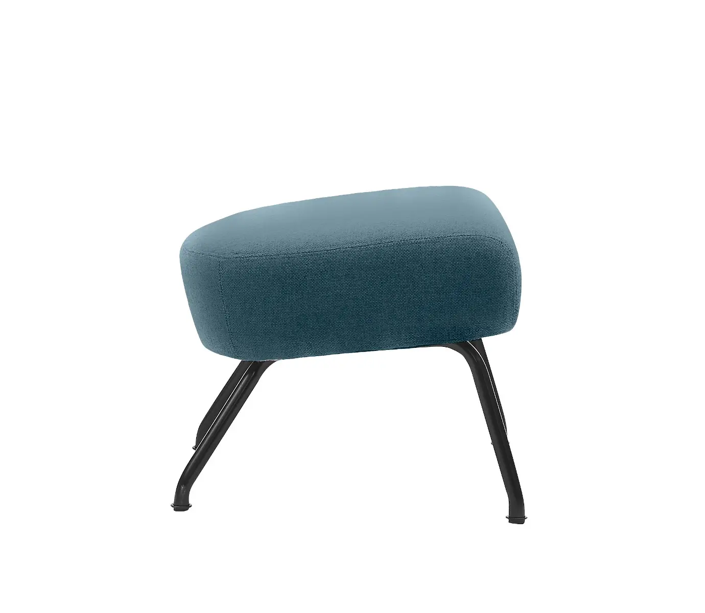 Softline Havana Fußhocker in Blau aus seitlicher Perspektive mit gepolsterter, abgerundeter Sitzfläche und schwarzem Metallgestell.