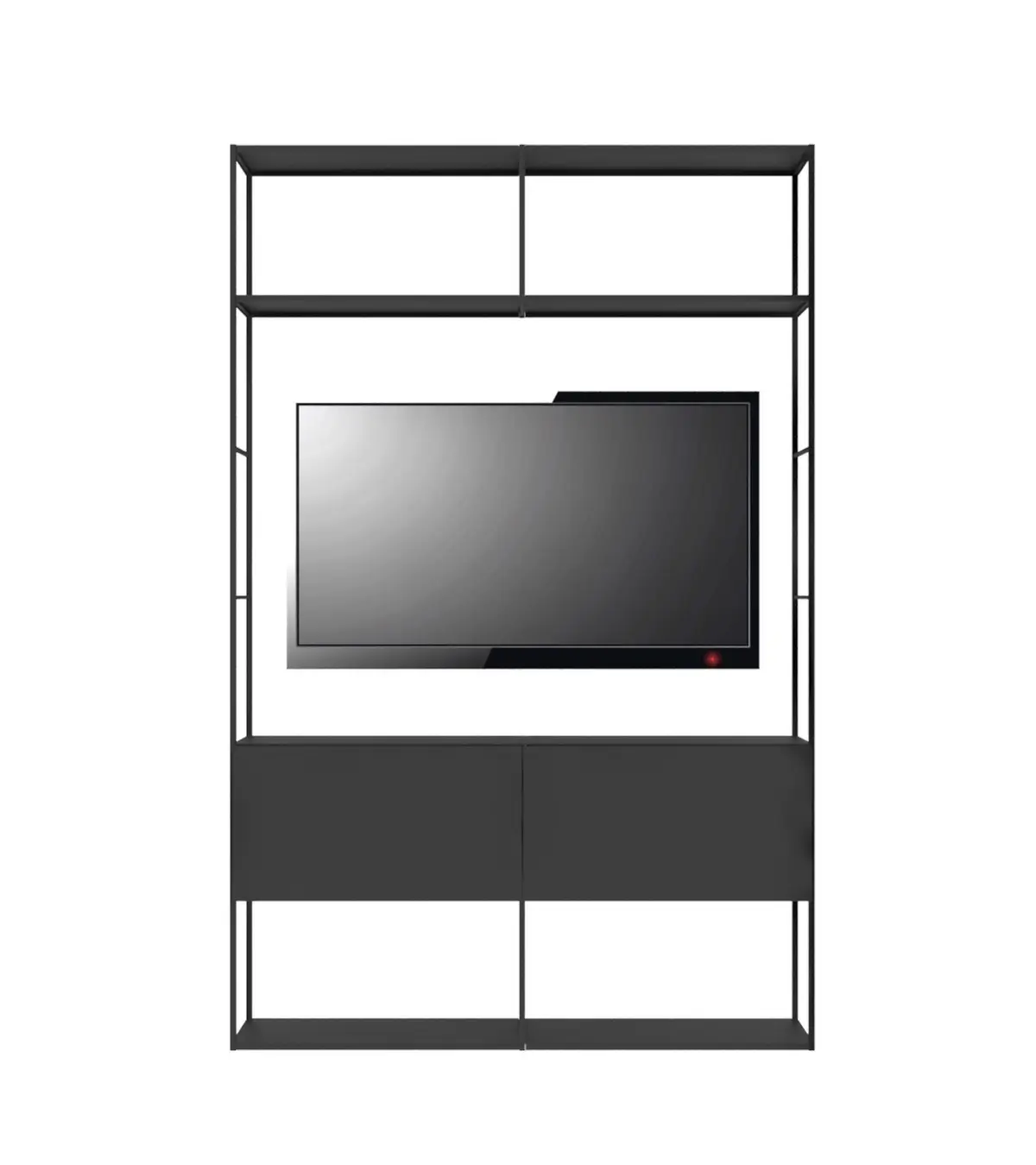 Zeus Easy Irony TV Bücherregal mit Klapptüren in 146 cm Breite und kupferschwarzer Ausführung.