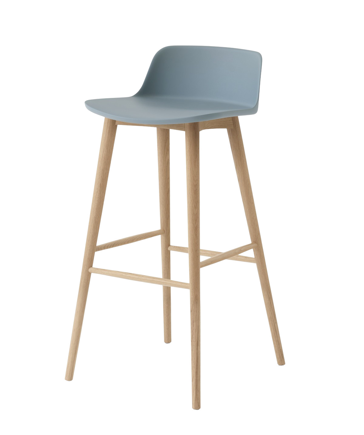 &Tradition Rely HW123 Barhocker mit Gestell Eiche Natur und Sitz light blue, stilvoller Designer Barstuhl