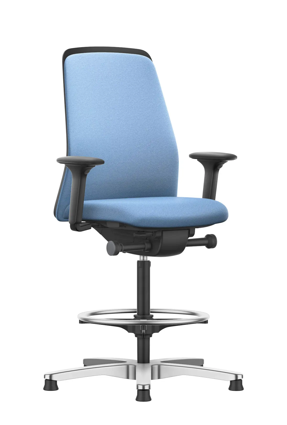 Interstuhl EVERYis1 EV911 Counter Drehstuhl in Blau mit Armlehnen und Fußring