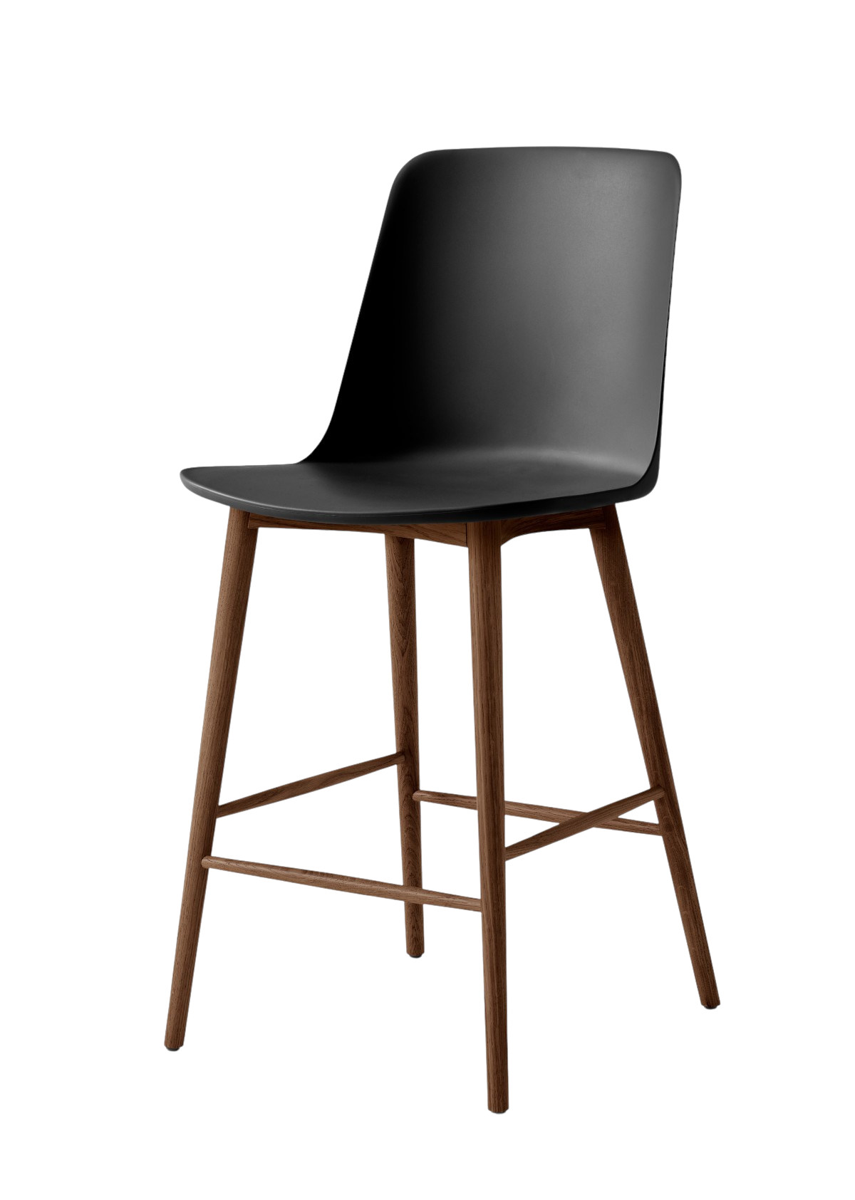 &Tradition Rely HW128 Barhocker, Walnuss-Holz, schwarze Sitzfläche, modernes Design