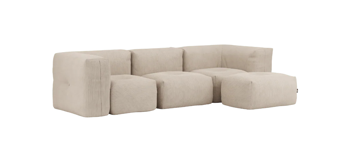 Soft Sofa 3-Sitzer mit Armlehne mit Hocker, corduroy beige