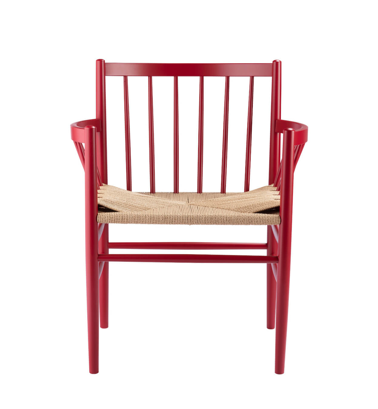 FDB Møbler J81 Armlehnstuhl, ergonomisch, Buche ruby red, Naturgeflecht, nordisches Design, langlebig