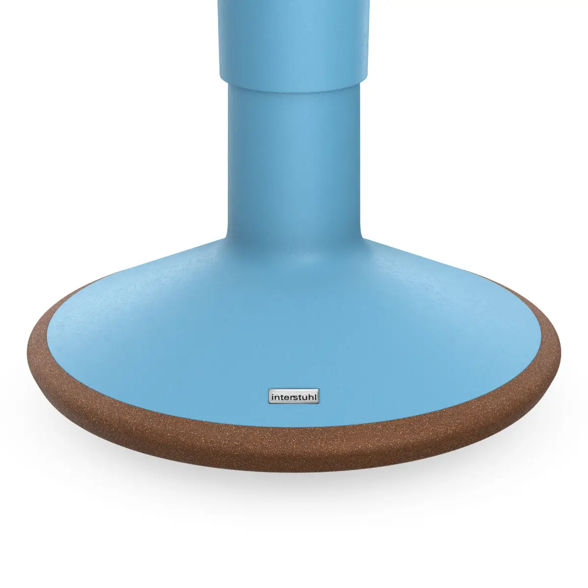 Interstuhl ECO UP Sitzhocker Pastellblau mit Detailansicht des Standfußes