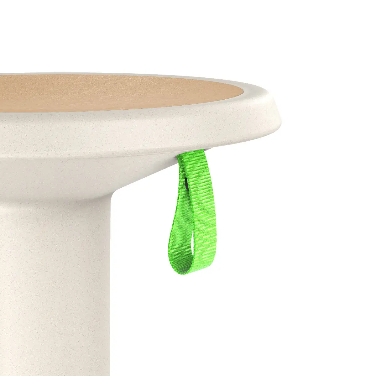 Interstuhl ECO UP Sitzhocker Cremeweiß mit Detailansicht der Sitzfläche und Griffschlaufe