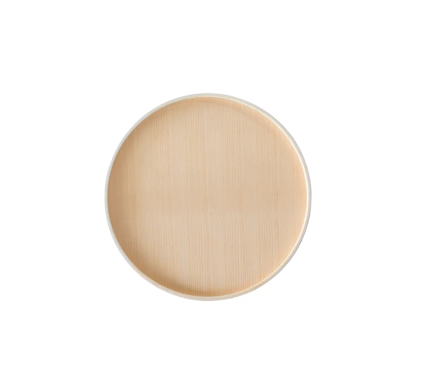Softline Drum Tablett mit 47 cm Durchmesser in Esche Natur aus der Draufsicht mit runder Form, sichtbarer Holzmaserung und erhöhtem Rand.