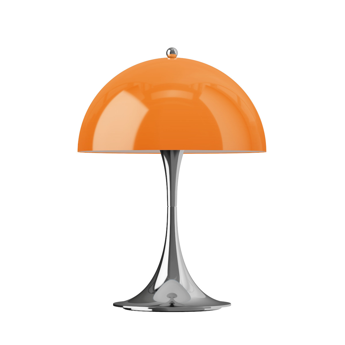 Panthella 250 Portable Tischleuchte von Louis Poulsen in opal orange, kabellos, LED-Leuchte, Chromfuß