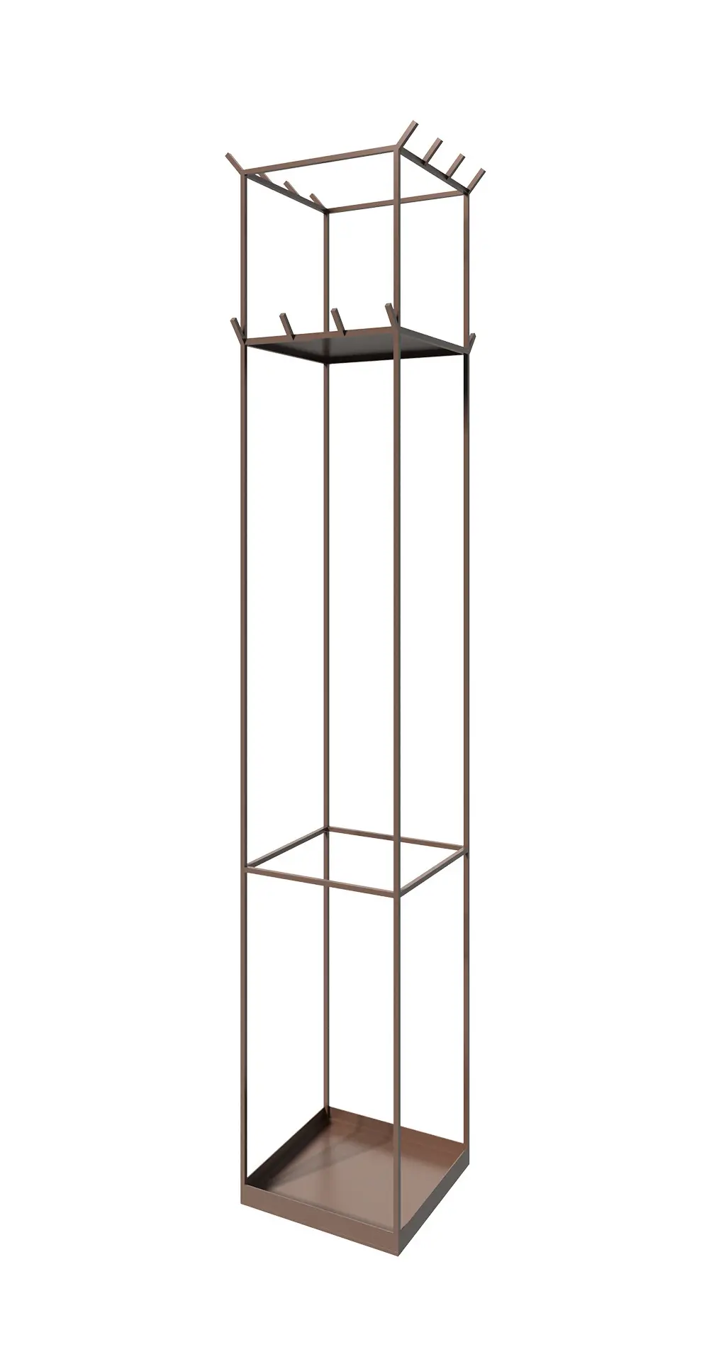 Zeus Slim Irony Kleiderständer in Bronze mit Garderobenhaken und praktischer Ablagefläche.