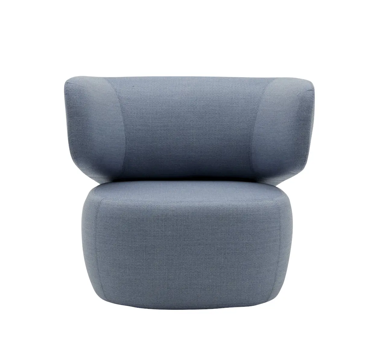 Softline Basel Sessel in Blau in Vorderansicht mit breiter gepolsterter Sitzfläche und umlaufender, geschwungener Rückenlehne.