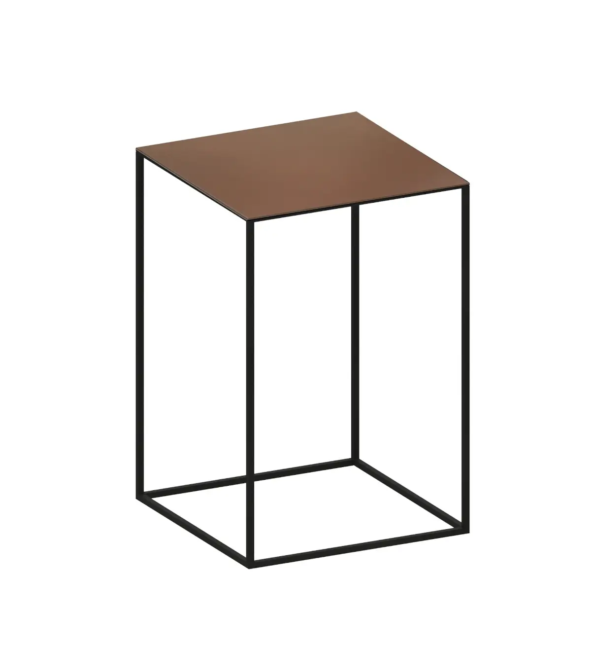 Zeus Slim Irony Beistelltisch 31 × 46 cm mit Rostplatte und Gestell in Kupferschwarz.