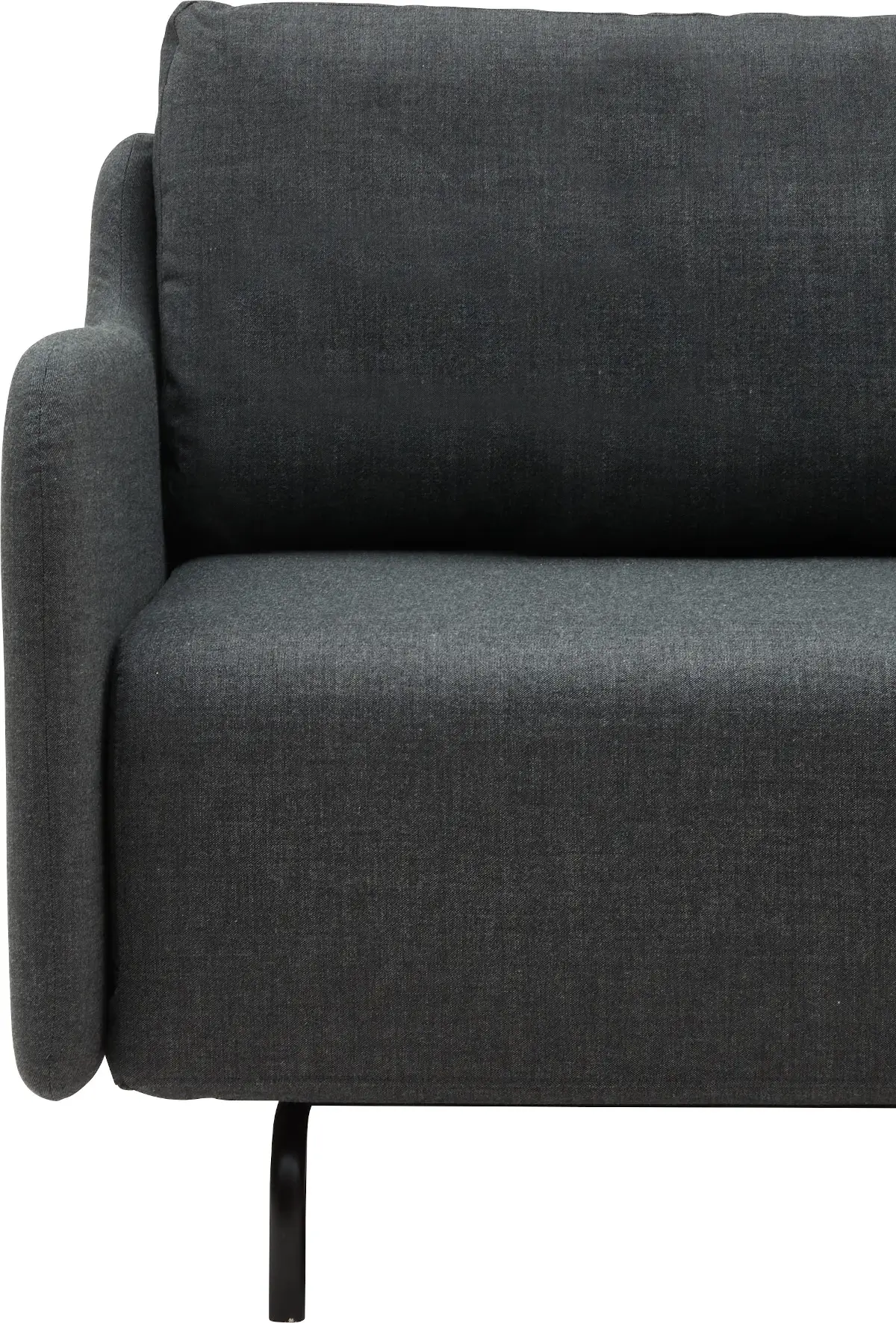 Softline Venus Sofa in Anthrazit in naher Detailansicht mit gepolsterter Armlehne, Sitzfläche, Rückenkissen und strukturiertem Stoffbezug.