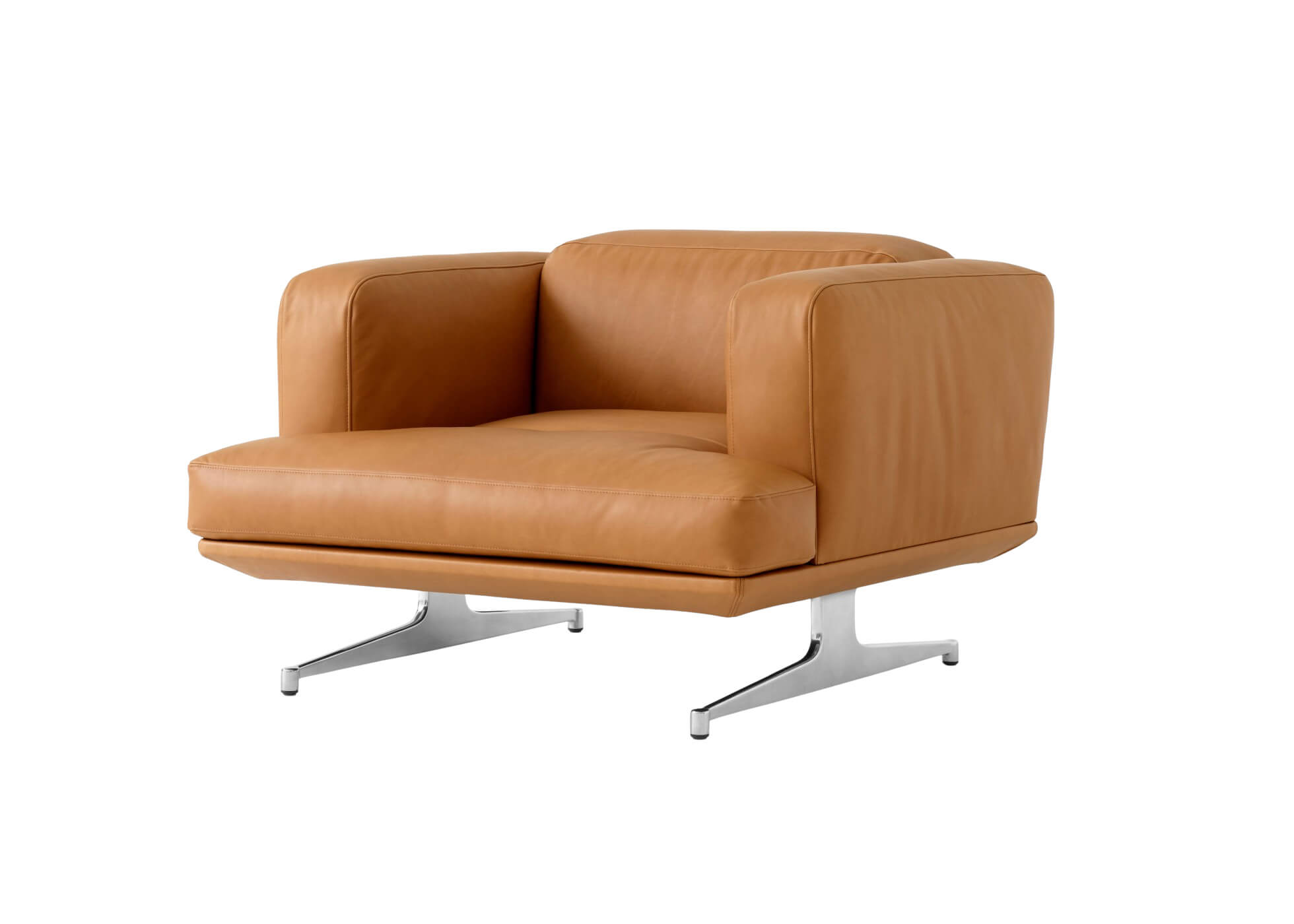 Inland AV21 Sessel, polished aluminium / noble aniline leder cognac