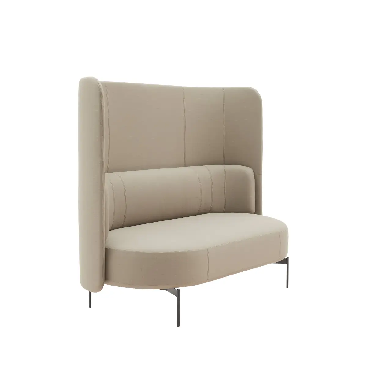 Softline Joe Sofa Hoch in Beige aus seitlicher Perspektive mit hoher Rückenlehne, seitlichen Wangen und schlanken dunklen Metallfüßen.