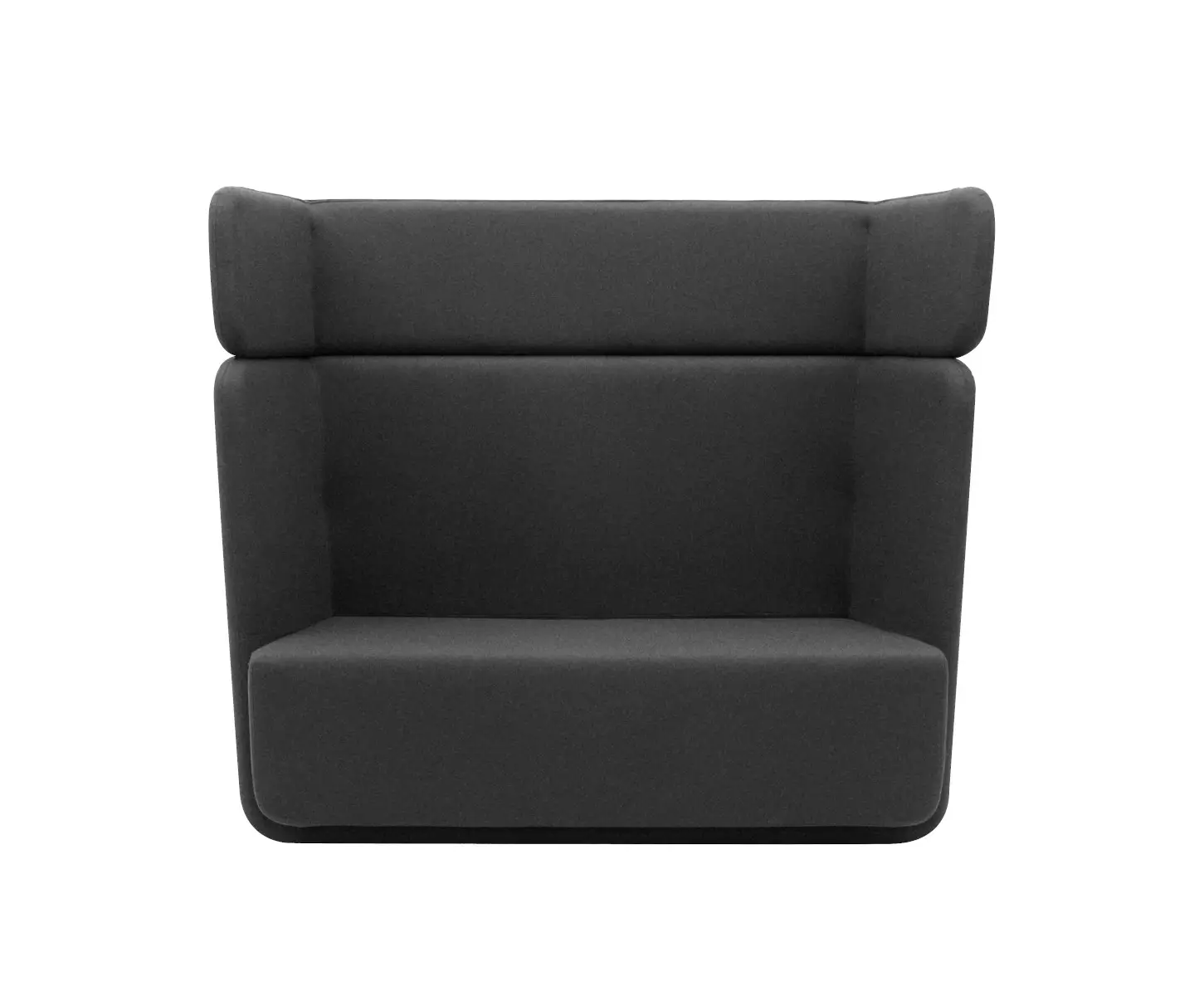 Softline Basket Sofa Hoch in Anthrazit in Vorderansicht mit hoher gepolsterter Rückenlehne, seitlichen Polsterwangen und breiter Sitzfläche.