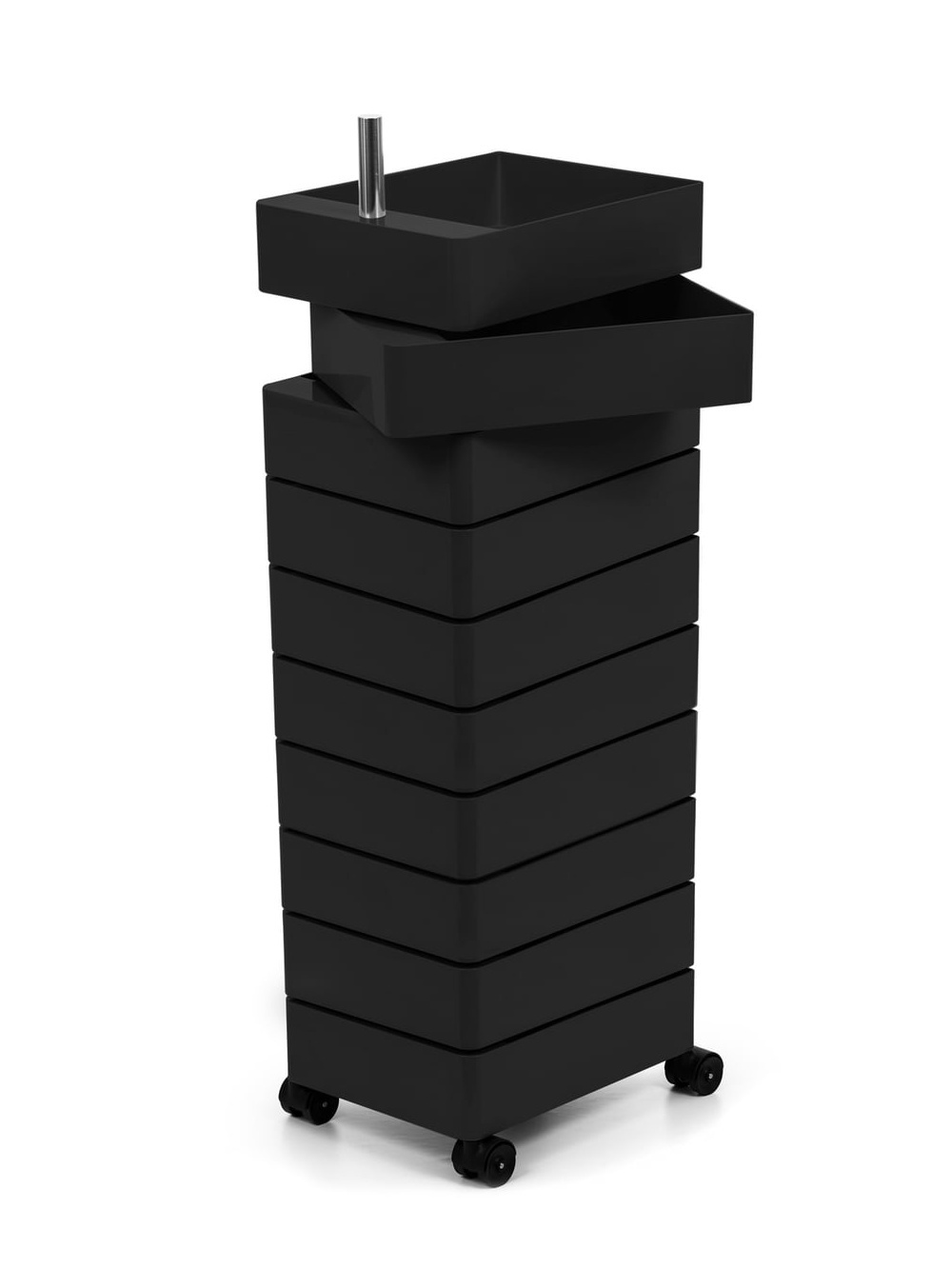 Magis 360° Rollcontainer schwarz, 10 Fächer, moderner Büro-Organizer, mobil, funktional, italienisches Design