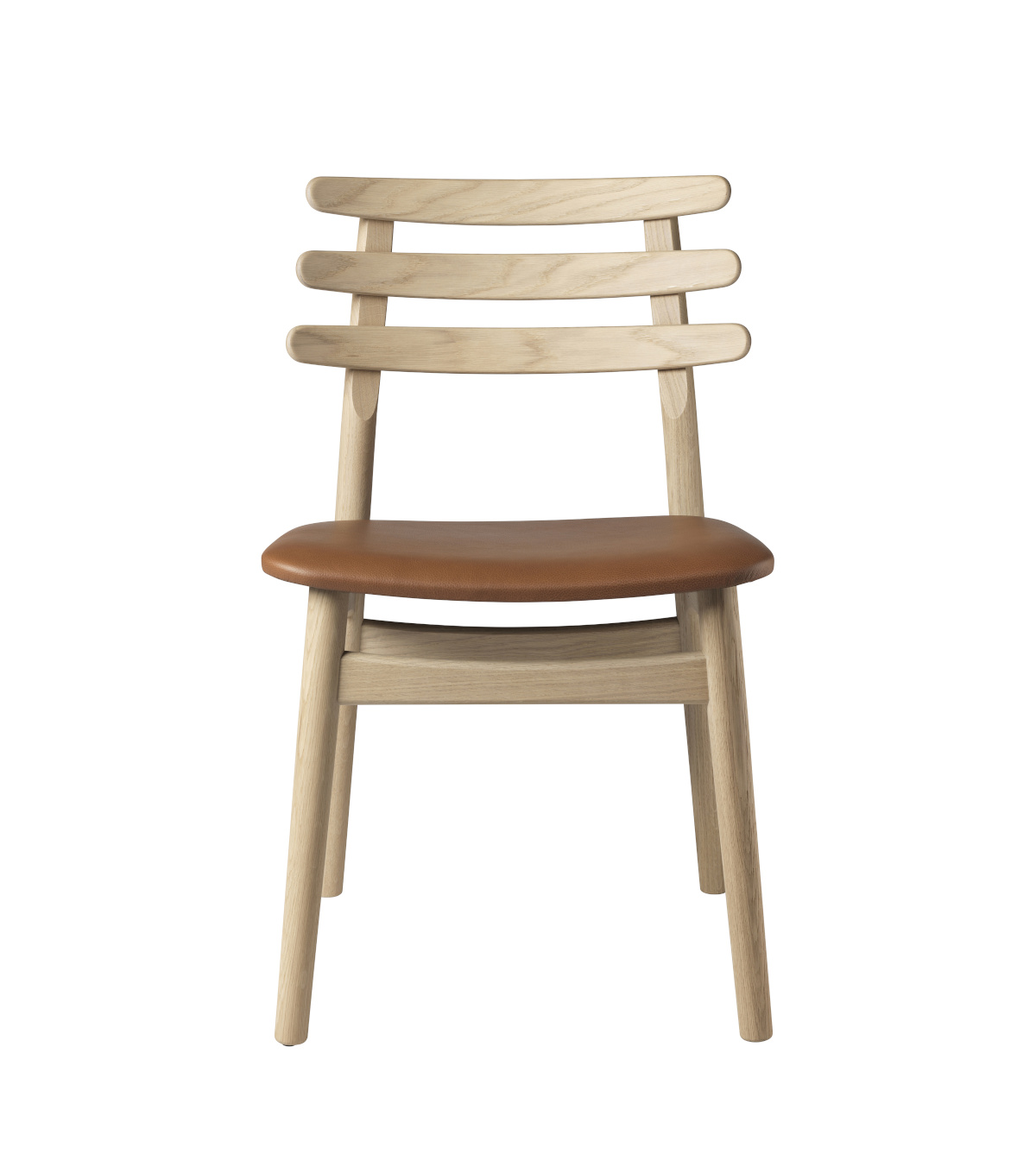FDB Møbler J48 Stuhl, nordisches Design, ergonomisch, Eiche natur, Leder cognac, langlebig, funktional