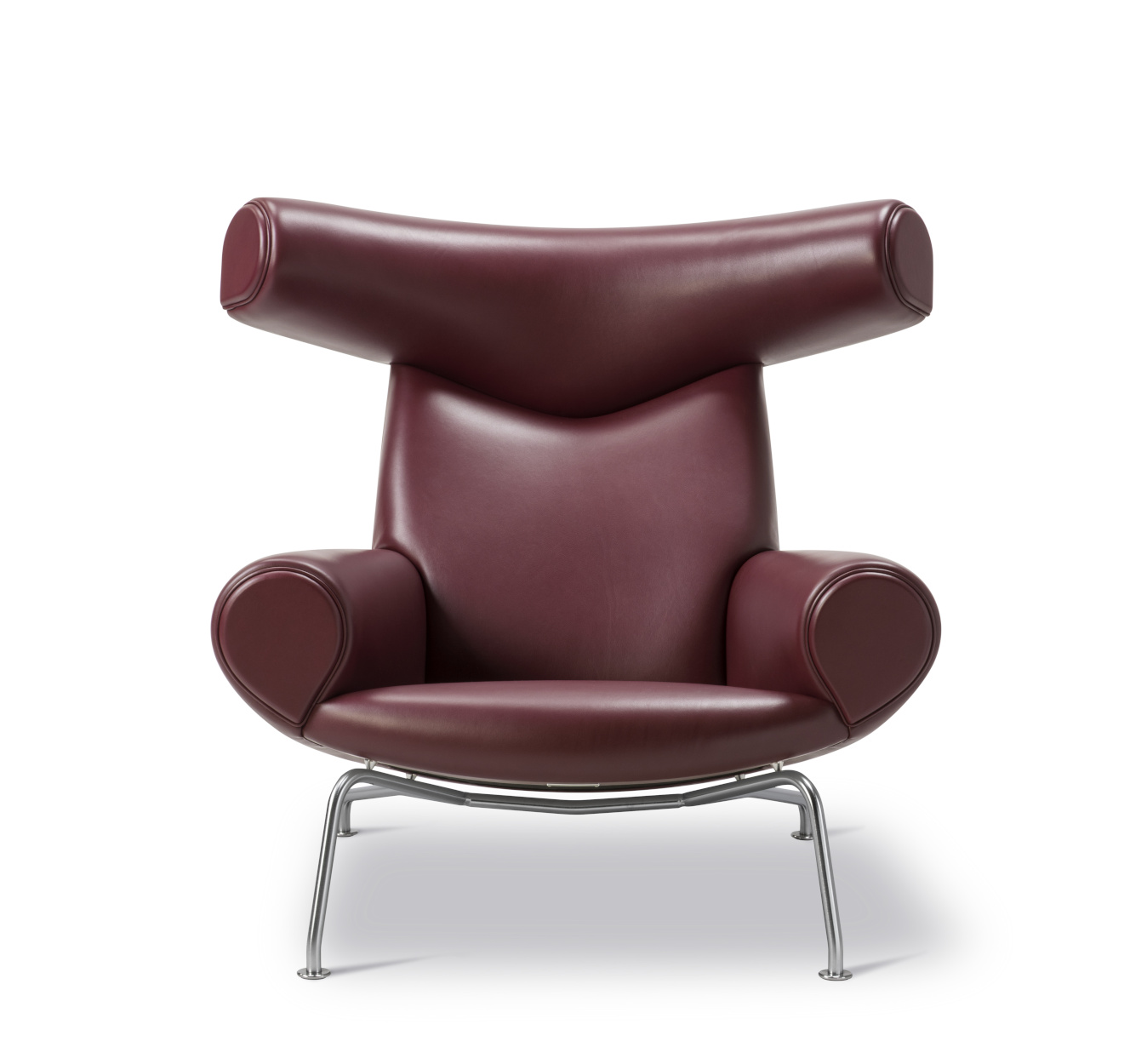 Wegner Ox Chair, brushed steel / leder max 93 indian red