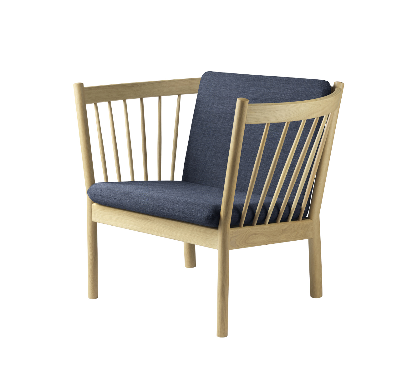 FDB Møbler J146 Sessel, nordischer Design-Sessel, ergonomisch, Eiche natur, dunkelblau, langlebig, funktional