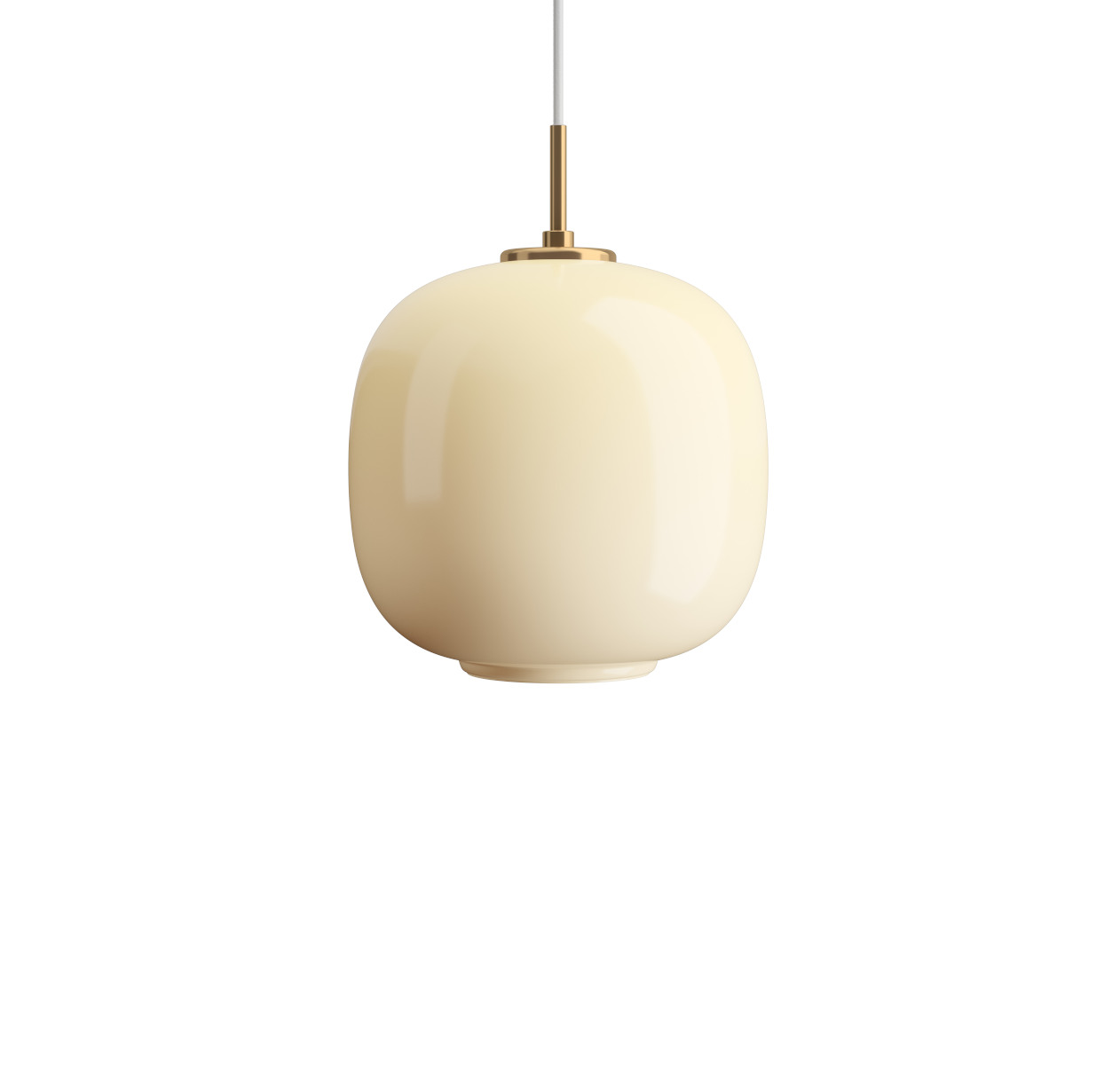 Louis Poulsen VL 45 Radiohus Pendellampe, 25 cm Durchmesser, Messing, glänzendes hellgelbes Glas, modernes skandinavisches Leuchtendesign