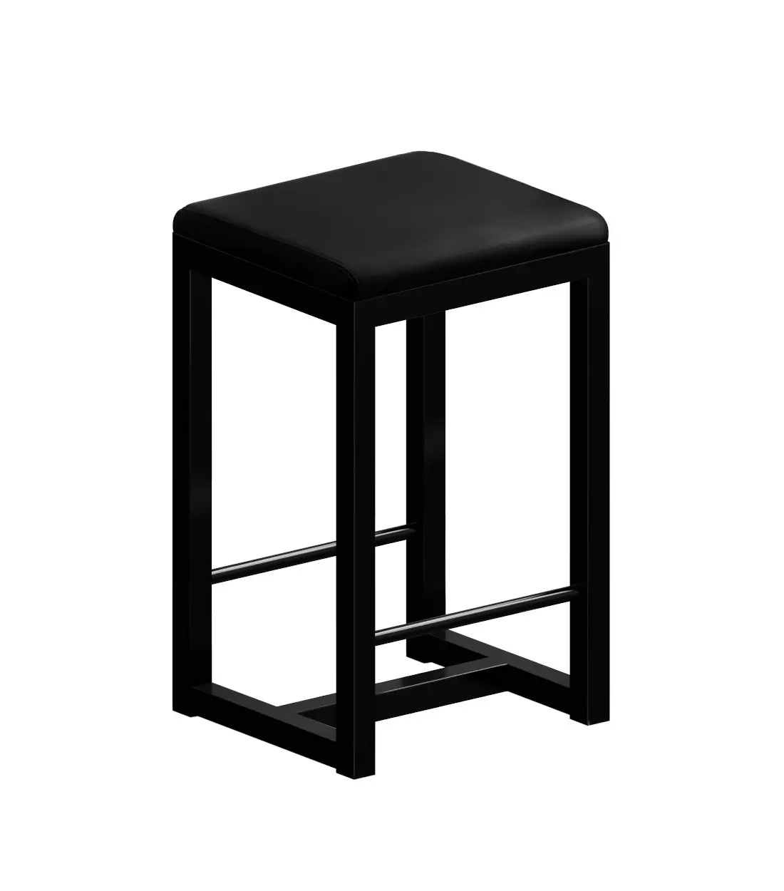 Zeus Big Brother Barhocker in Schwarz mit pulverbeschichtetem Stahlgestell und gepolsterter Sitzfläche in 64 cm Höhe.