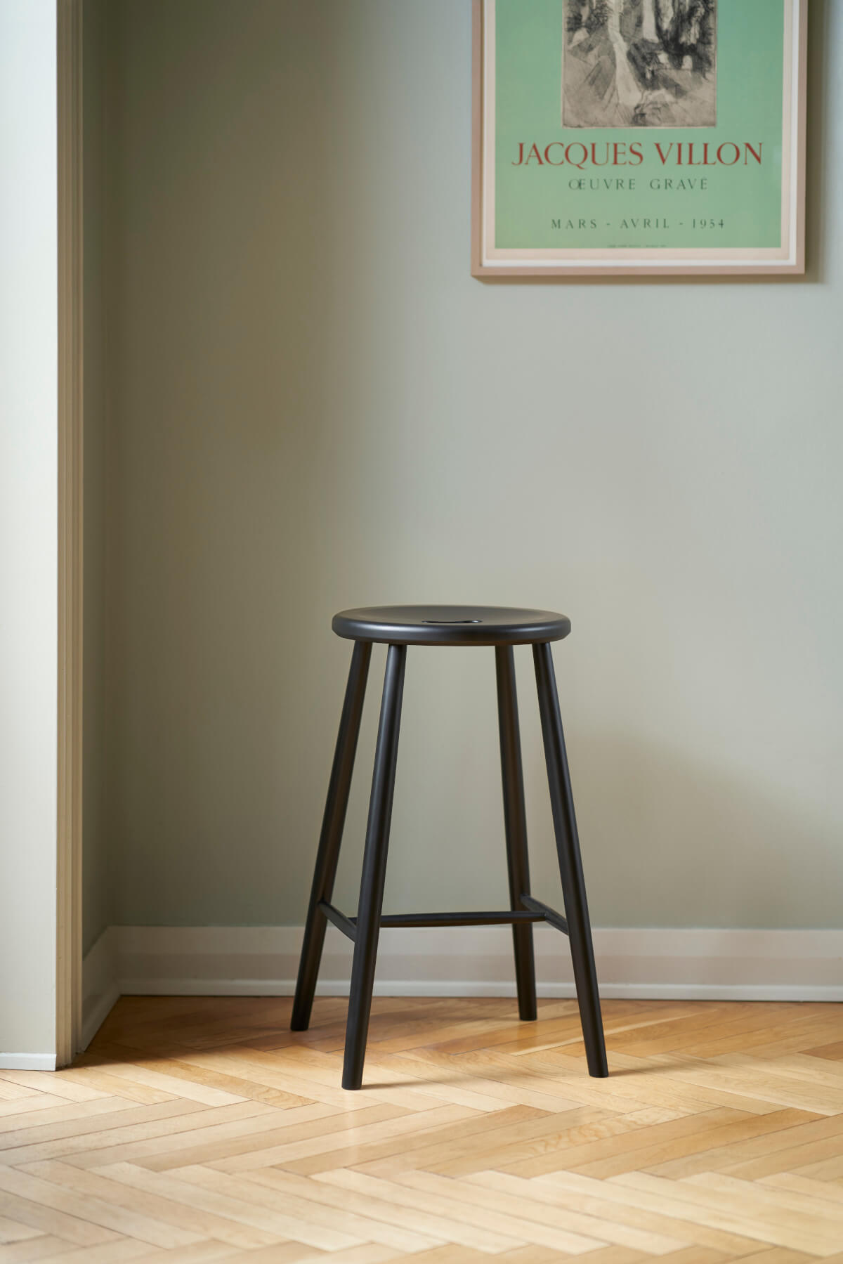 FDB Møbler J27B Barhocker, Höhe 75 cm, Buche schwarz – stilvoll am Küchen- oder Bartresen einsetzbar